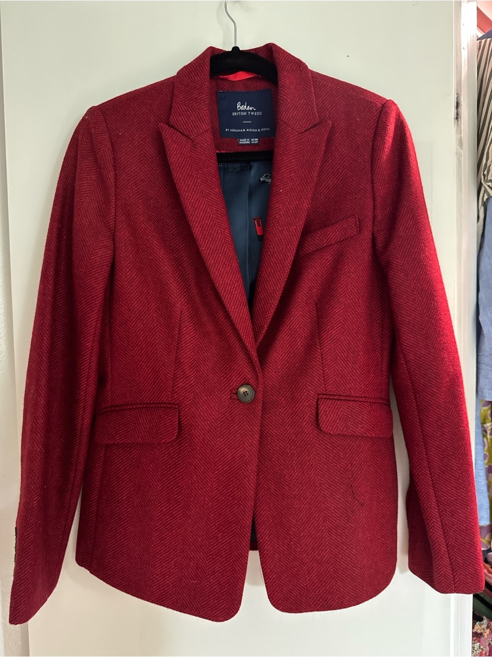 Boden Red Herringbone Wool-Blend Blazer